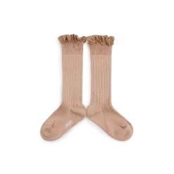 Collegien Sock Apolline - Chaussettes Hautes A Cotes Avec Volant Vichy 331Vieux Rose