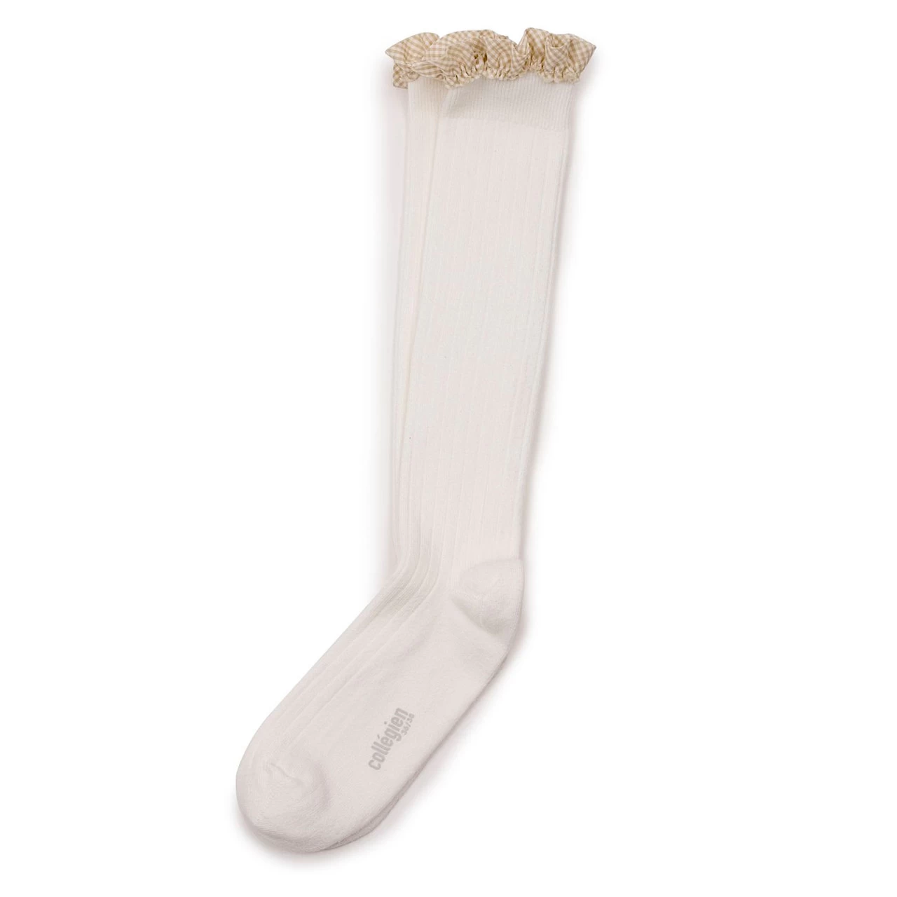 Collegien Sock Apolline - Chaussettes Hautes A Cotes Avec Volant Vichy 908Blanc Neige - Image 2