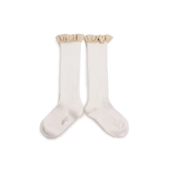 Collegien Sock Apolline - Chaussettes Hautes A Cotes Avec Volant Vichy 908Blanc Neige