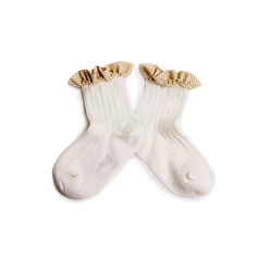 Collegien Sock Brigitte - Chaussettes Hautes A Cotes Avec Volant Vichy 908 Blance Neige