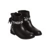 Fendi Girls Black Leather Ribbon Boots