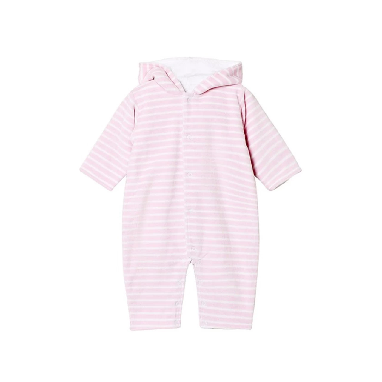 Kissy Kissy Nature's Nursery Velour Stripe Hooded Playsuit Pink