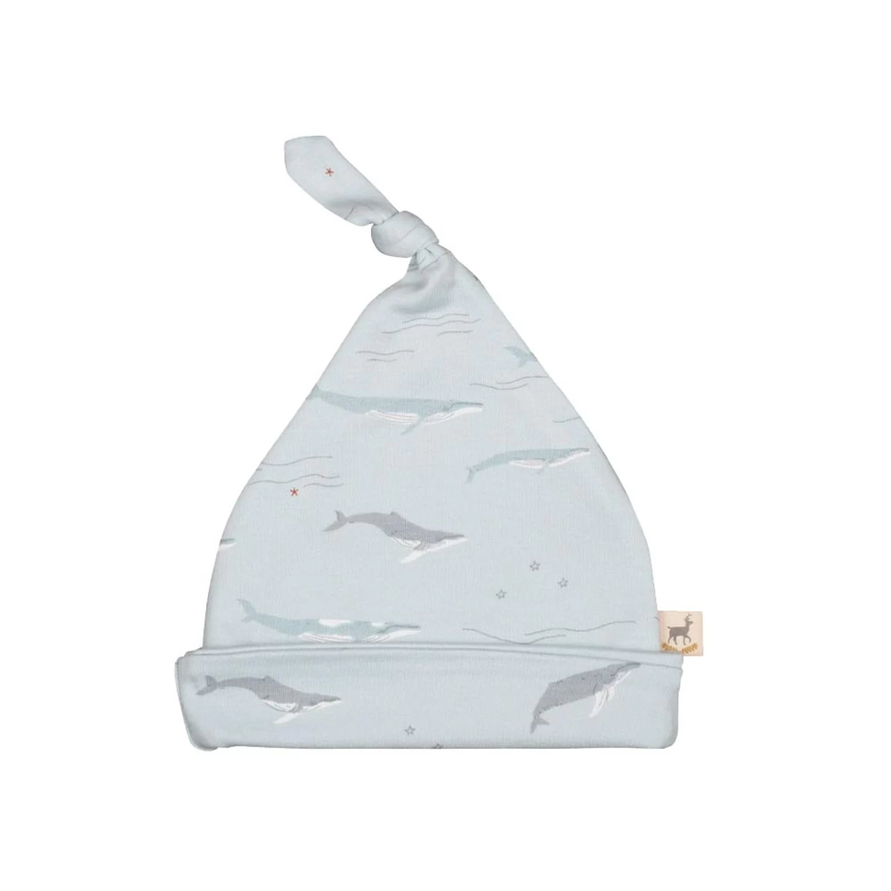 Red Caribou Knotted Beanie Passing Whales Winter Sky