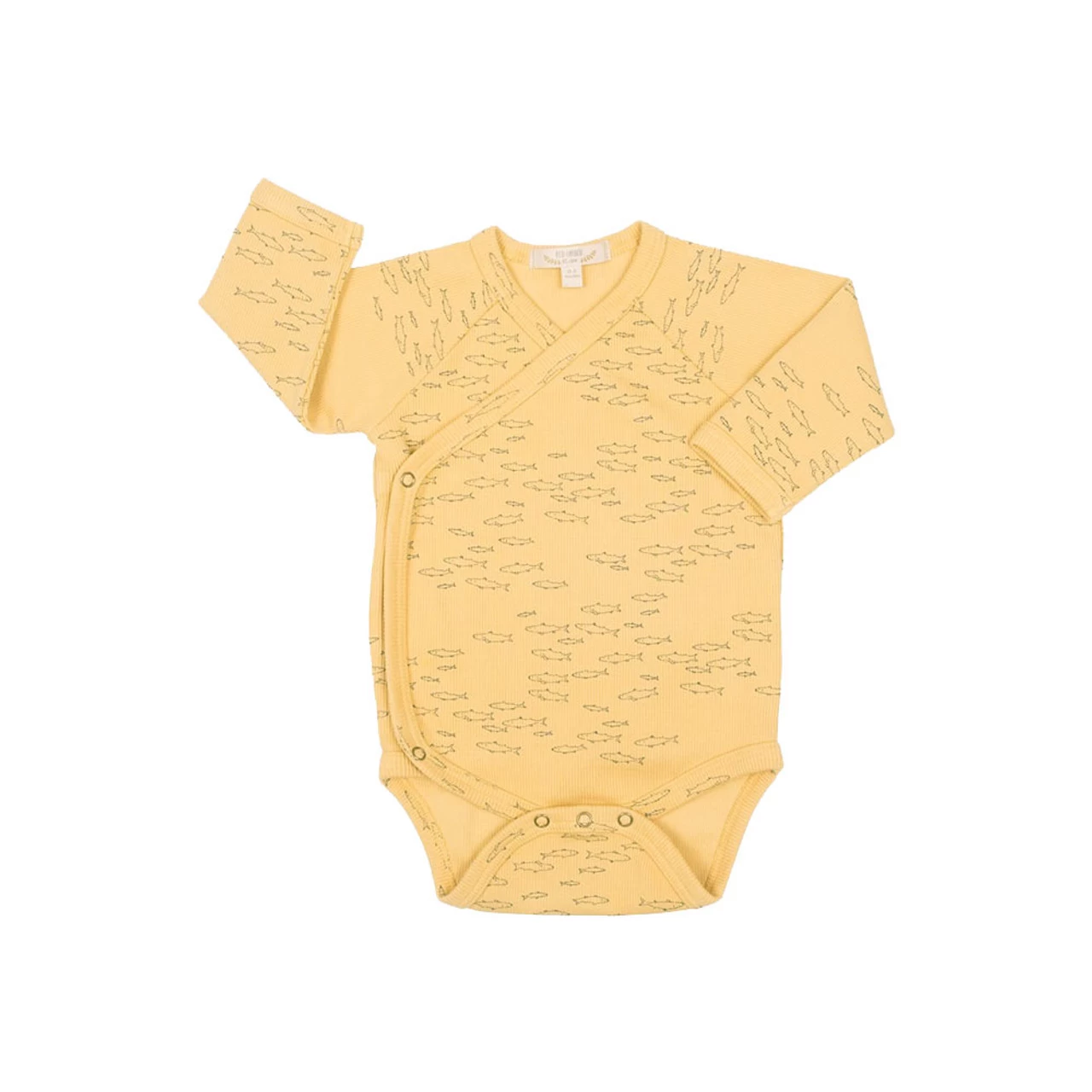 Red Caribou Ribbed Kimono Onesie Schooling Fish Corn Silk