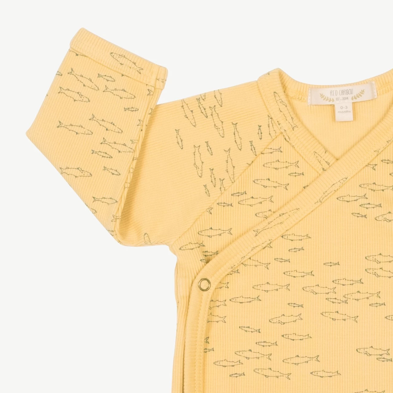 Red Caribou Ribbed Kimono Onesie Schooling Fish Corn Silk - Image 3