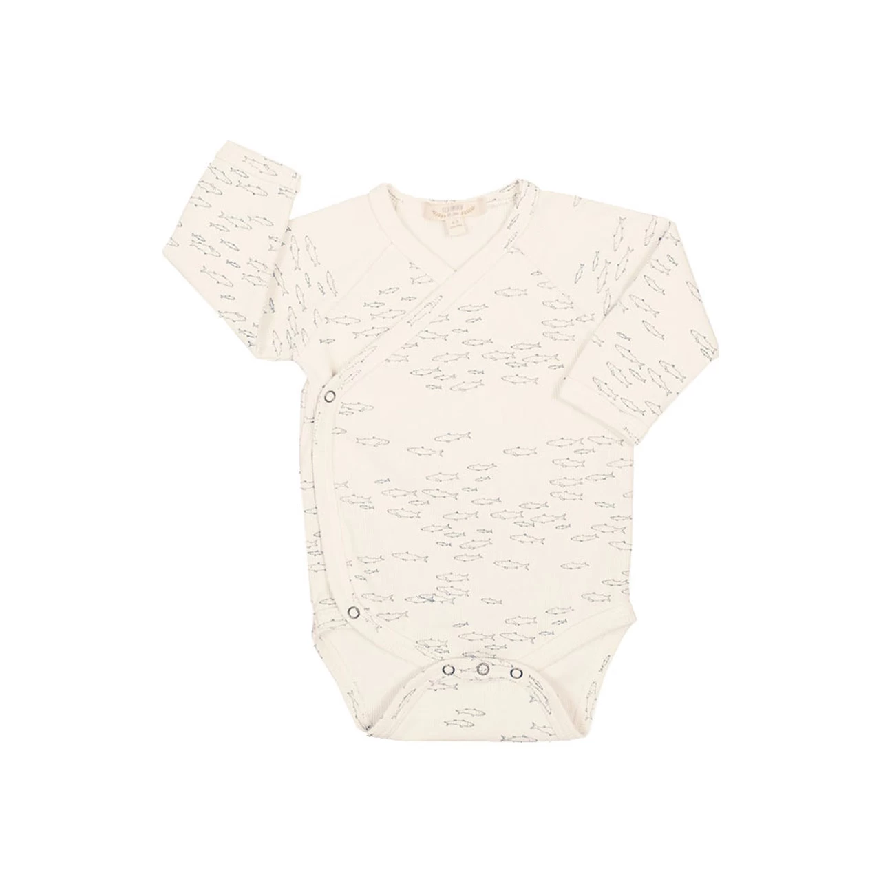 Red Caribou Ribbed Kimono Onesie Schooling Fish Ivory