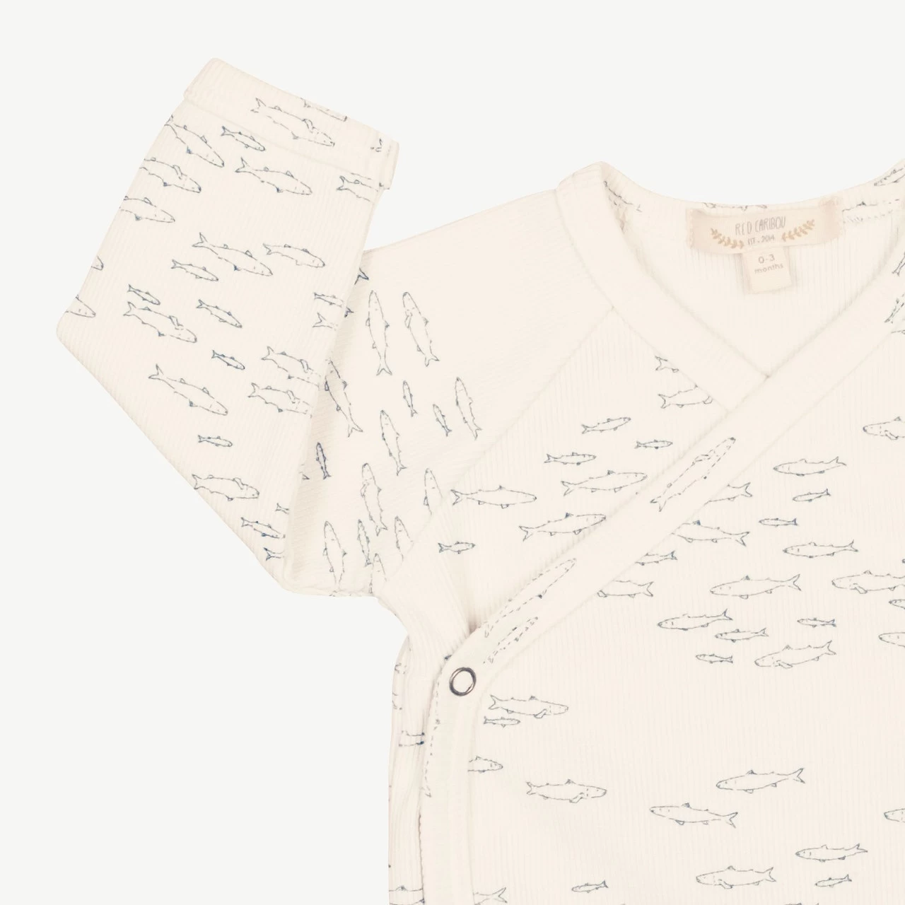 Red Caribou Ribbed Kimono Onesie Schooling Fish Ivory - Image 3