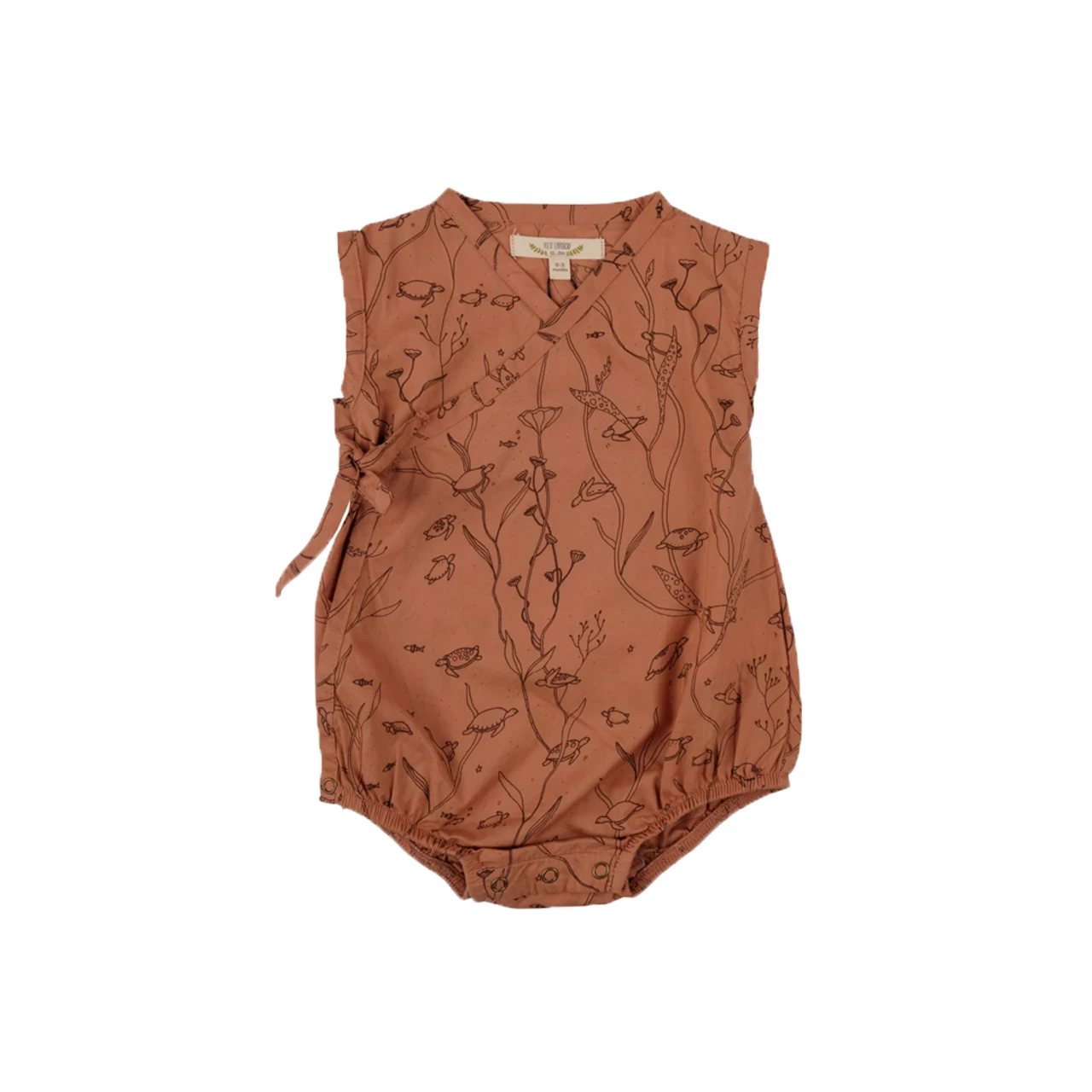 Red Caribou Woven Onesie Sea Turtles Mocha Mousse
